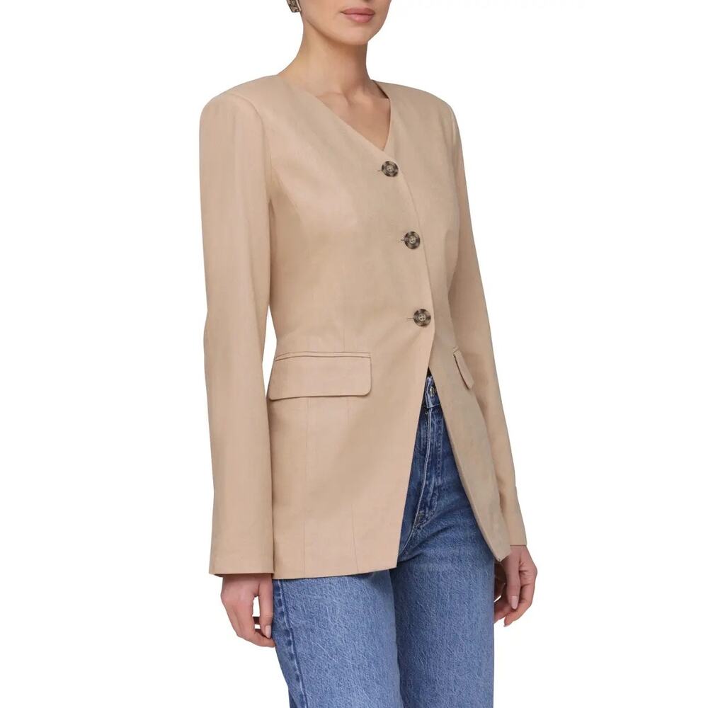 Bagatelle Collection Women's Linen Blend V-Neck Longline Beige Blazer Medium